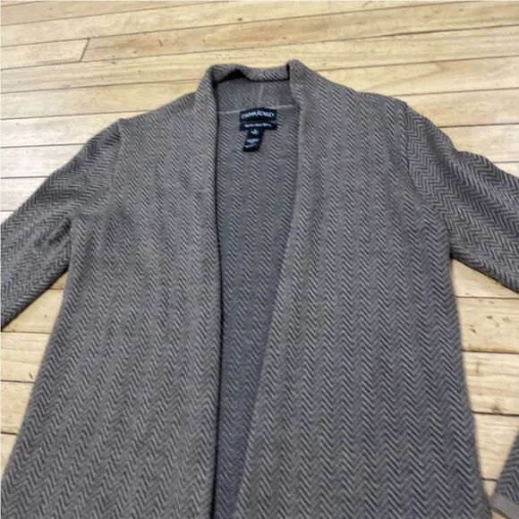 CYNTHIA ROWLEY Cardigan Merino Wool Blend Women S Brown Chevron Black Knit S - Picture 5 of 15